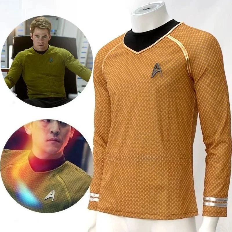 

ST Captain Kirk Gold Shirts Spock Blue Uniform Startreks Cosplay Red Starfleet Top Men's Long Sleeve Mesh Top Halloween Suit