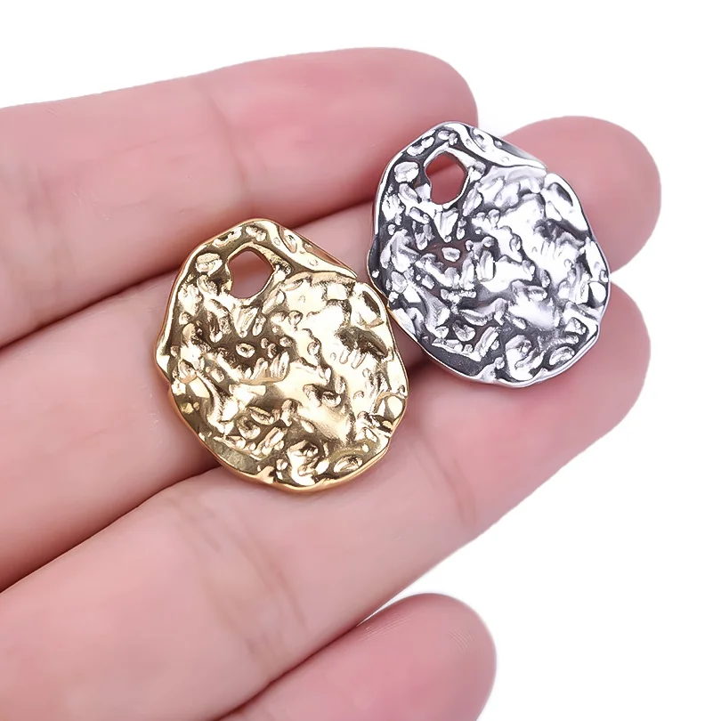 7pcs/Lot Fashion Irregular Ellipse Pendant Corrugated Surface Stainless Steel Pendant Hand Making Diy Amulet Craft Wholesale