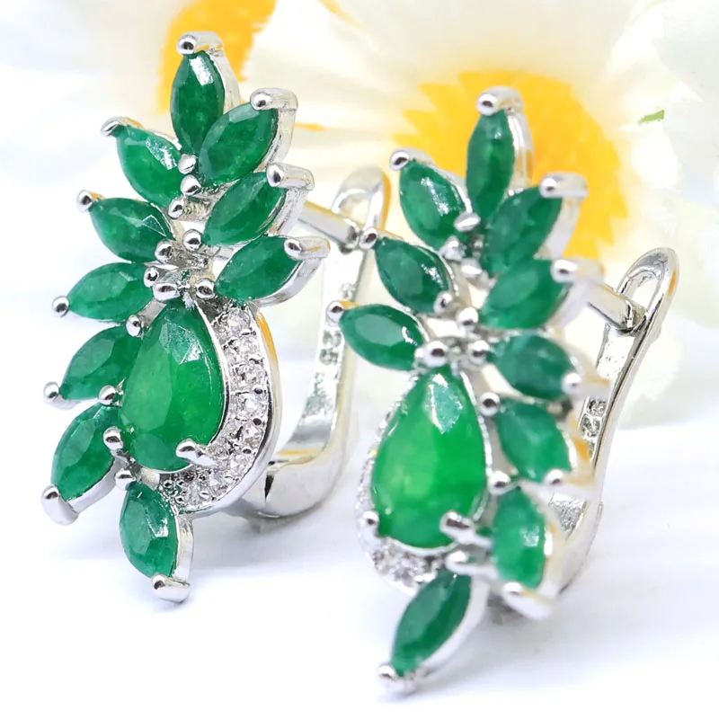 24x14mm Lovely Cute Real Green Emerald Garnet Citrine Peridot CZ Women Present Silver Plated Earrings