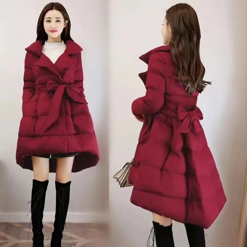 2025 Winter Warm Jacket Womens Medium to Long Suit Collar A-line Puff Cotton Coat Korean Edition Thickened Cotton Clothes Trendy