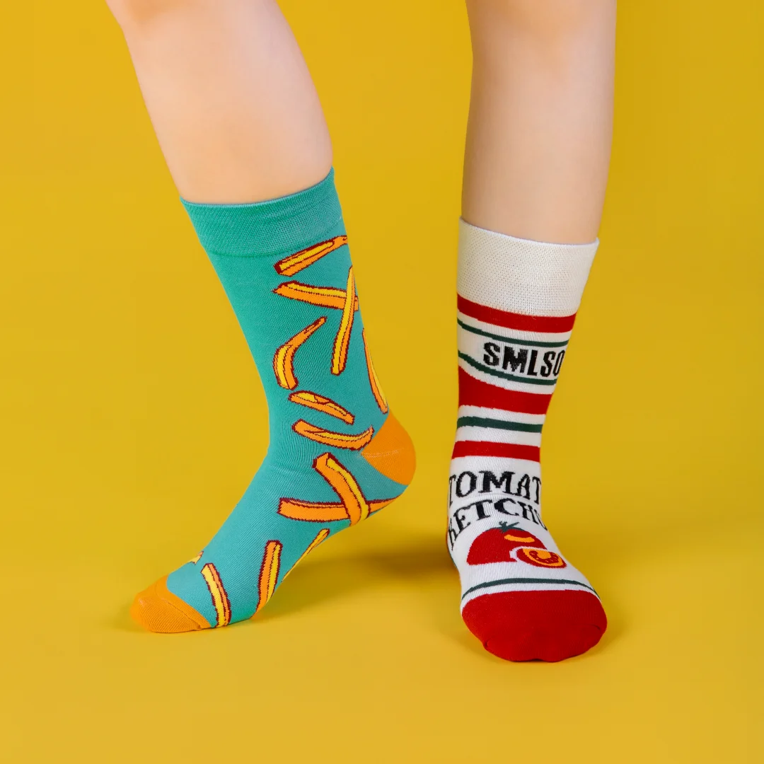 American Retro Tomato Sauce Fries Color-Block Mid-Calf Socks Street Style, Cotton Comfort, Year-Round Wear view 5