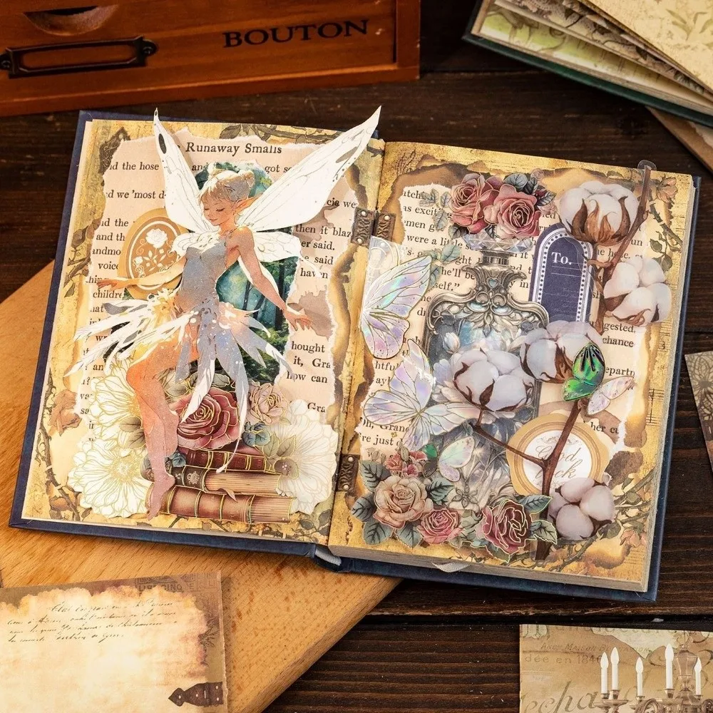 Paperback Vintage Hardcover Notebook Flower Butterfly Printed Foil Stamping Student Notepad Medieval Style 192 Sheets