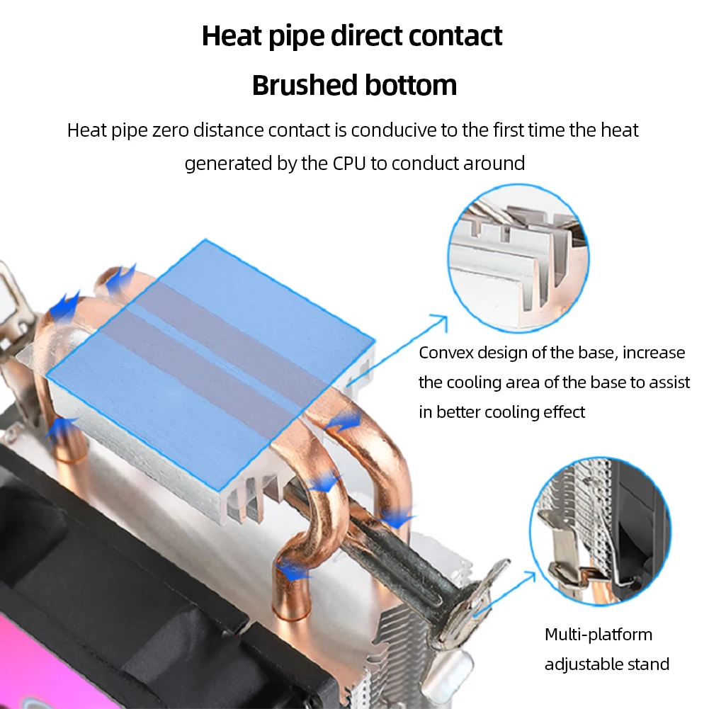 Ventilador de refrigeração rgb, 2 tubos de calor, 9cm, cpu, rolamentos hidráulicos, efeito de luz colorido, acessórios de computador mudos para intel amd