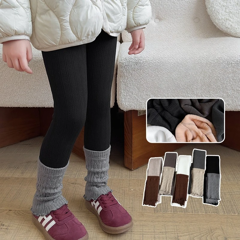 

fleece thickened girls leggings vertical strip rabbit socks cover splicing children's pantyhose combed cotton warm