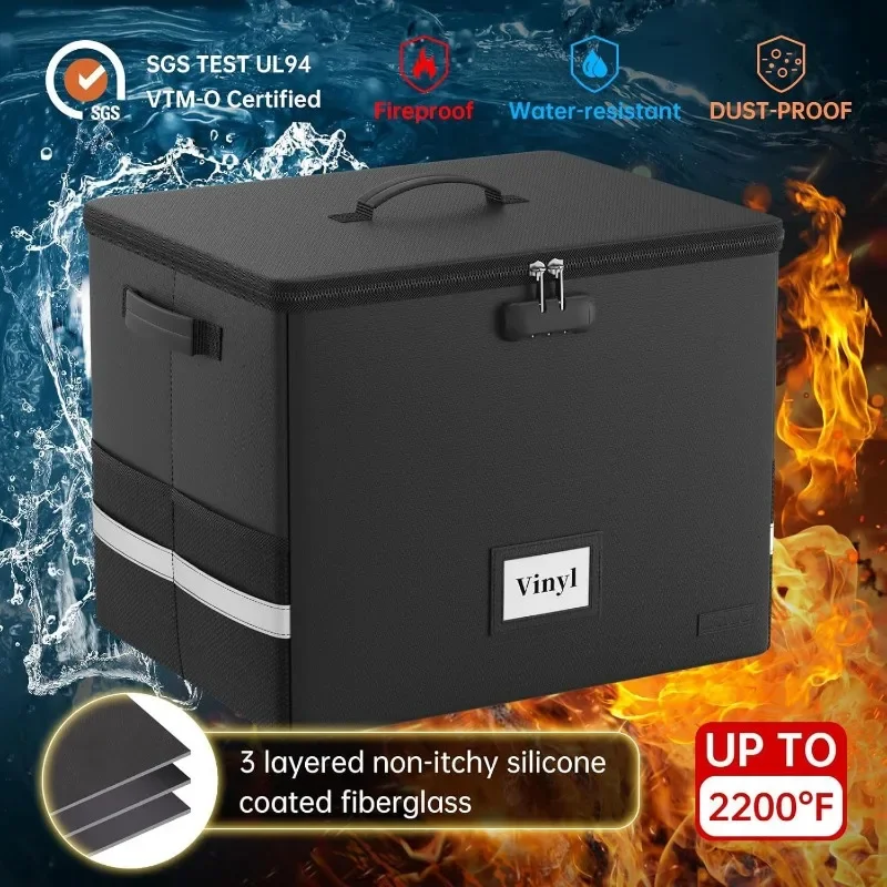 Fireproof Record Storage Boxes Foldable CD Storage Bins Waterproof Vinyl Record Organize Box with Lock Room Organize Accessories