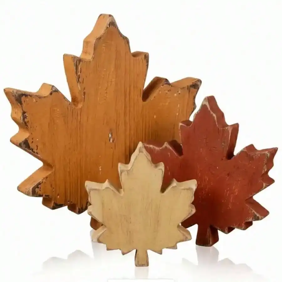 Wooden Fall Decorations, Autumn Decorations, Vintage Thanksgiving Harvest Maple Leaf Block Sign For Desktop Shelf Decoration, Farmhouse Thanksgiving Multi-Layer Tray Decoration, Standalone Vintage Autumn Leaf Sign Table Decoration, Suitable For Offices