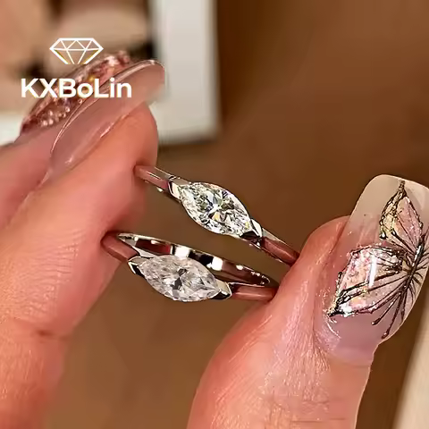 1carat East West Set Marquise Diamond Engagement Ring for Women S925 Silver Half Bezel Solitaire Diamond Ring with Certificate