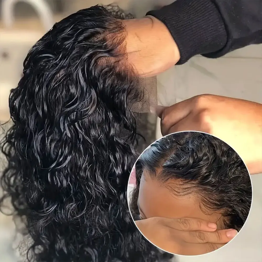 شعر مستعار مجعد غريب للنساء ، شعر بشري منتوف مسبقًا ، دانتيل أمامي شفاف ، موجة مائية ، كثافة ، 13x4