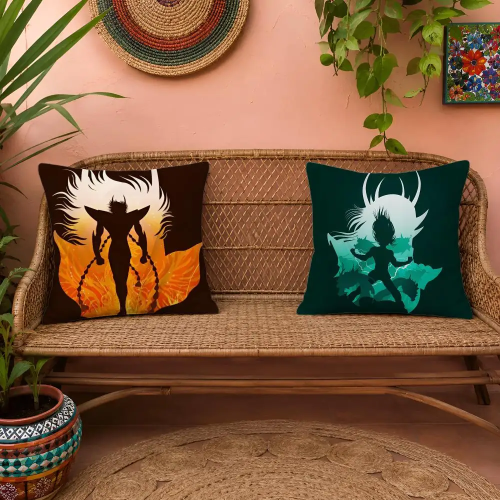 Vintage Anime S-Saint Seiya Double-Sided Soft Plush Invisible Zipper Breathable for Sofa Bedroom Car Cushion Cover