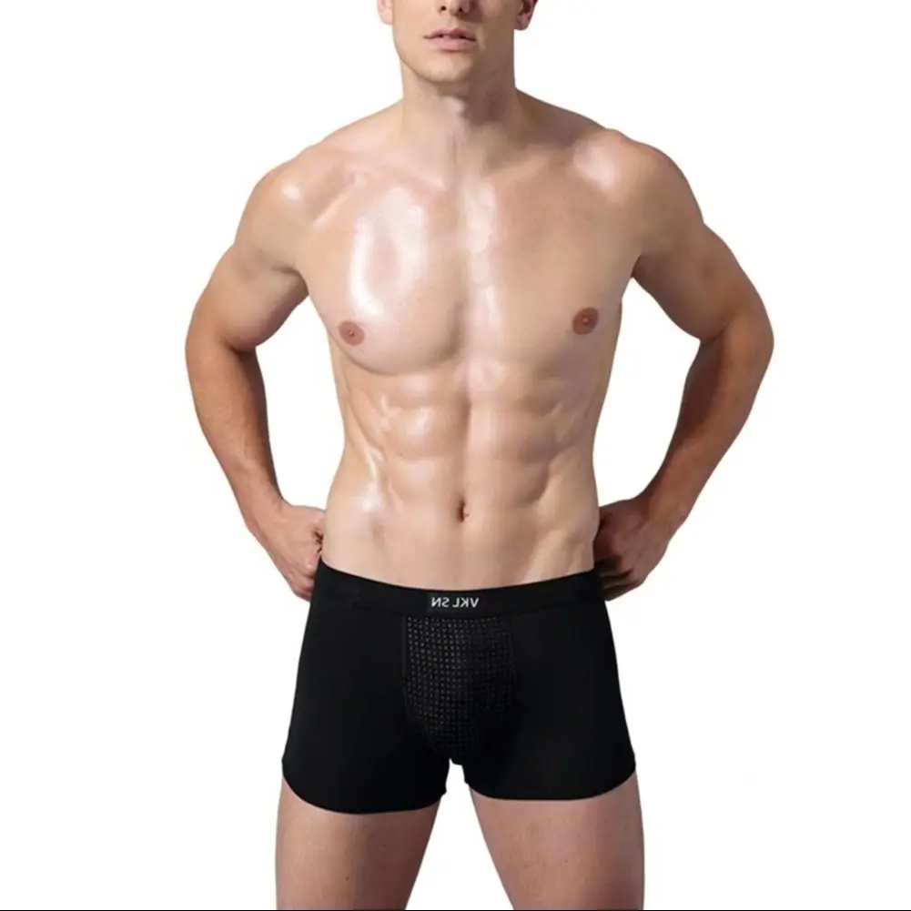 Men Boxers Sweat Absorption U Convex Magnetic Physiological Underwear Massage Solid Color Plus Size Men Underpants Inner Wear Cl