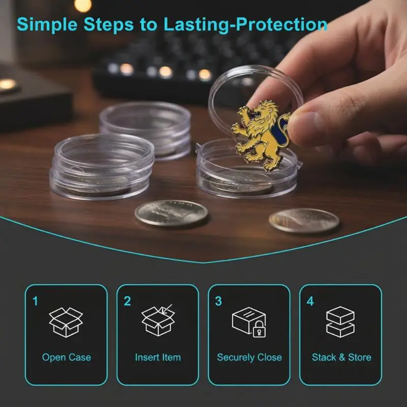 20Pcs Transparent Round Coin Storage Box Plastic Holder Display Capsules Collection Protection Cases