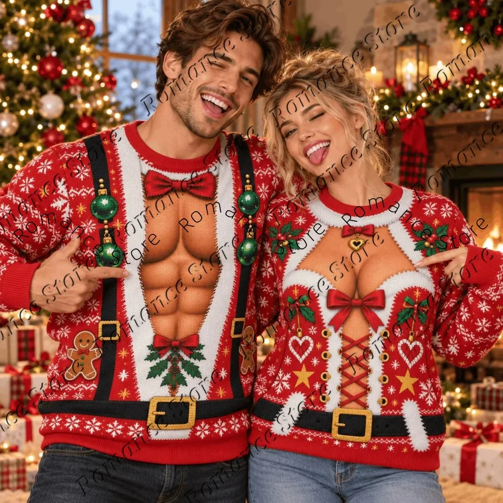Ugly Christmas Matching Tee Men Women Kids Sweatshirt Novelty Fake Body Suit 3D Graphic Print Snowflake Gingerbread Holiday Tops