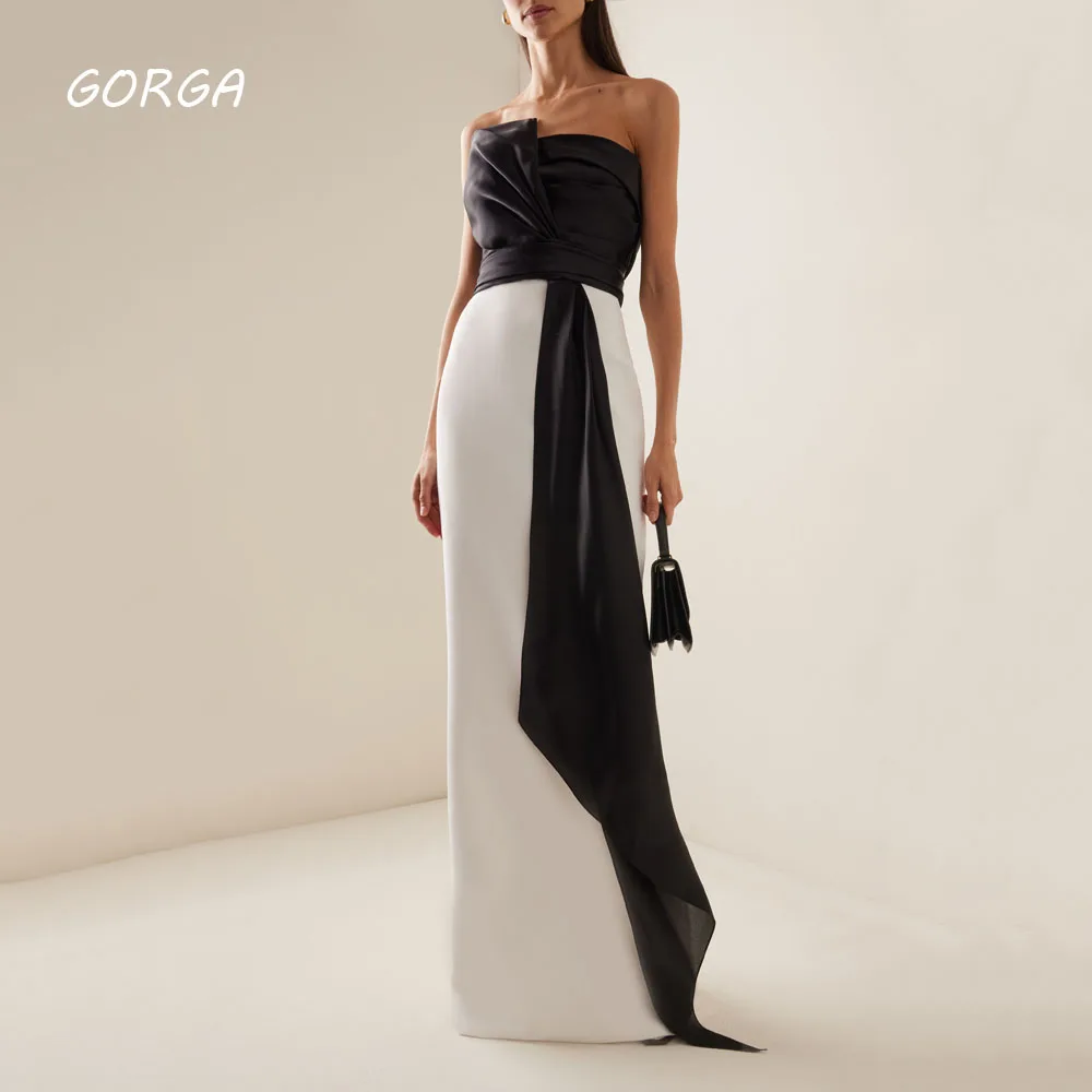 

GORGA Black Strapless Mermaid 2024 Slim Backless Satin Ocassion Gown Floor-Length Evening Dressفستان سهرة نسائي