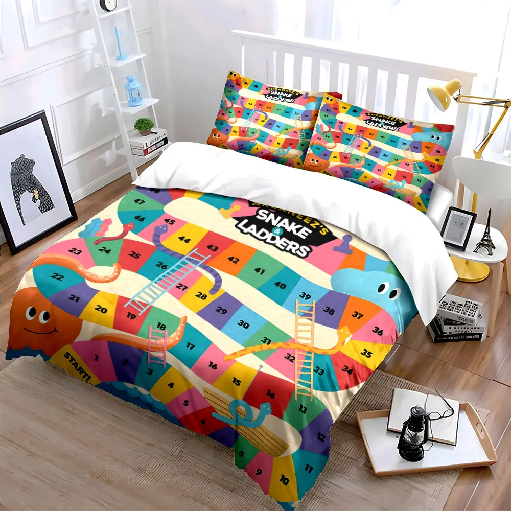 Colorful Snakes and Ladders Board Bedding Set for Kids Luxury Gift 3pcs Digital Print Comforter Set Soft Comfortable Breathable