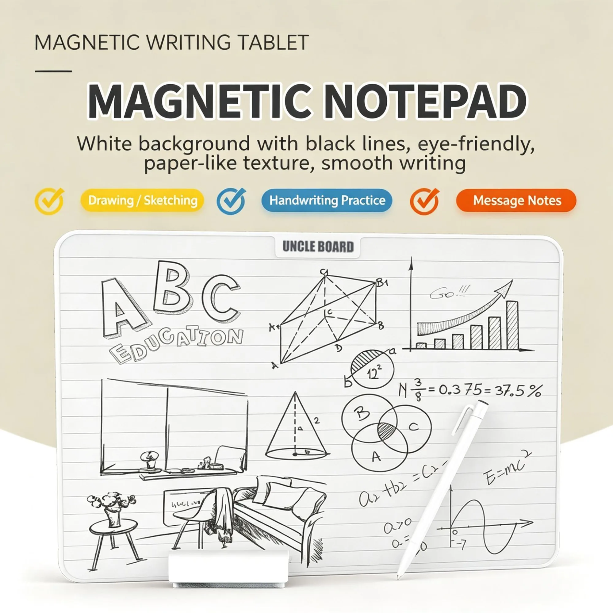 Paper-Free Magnetic Book Writing Tablet, Eco-Friendly Student Magnetic Whiteboard, Portable Office & Teaching Note-Taking and Drawing Board