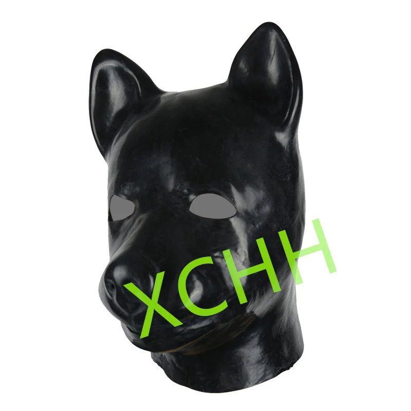 

0.6mm Latex Hood Dog Rubber Mask Black Back Zip Sexy Fetish Headgear Halloween Cosplay Costumes for Men Women head 54-57cm