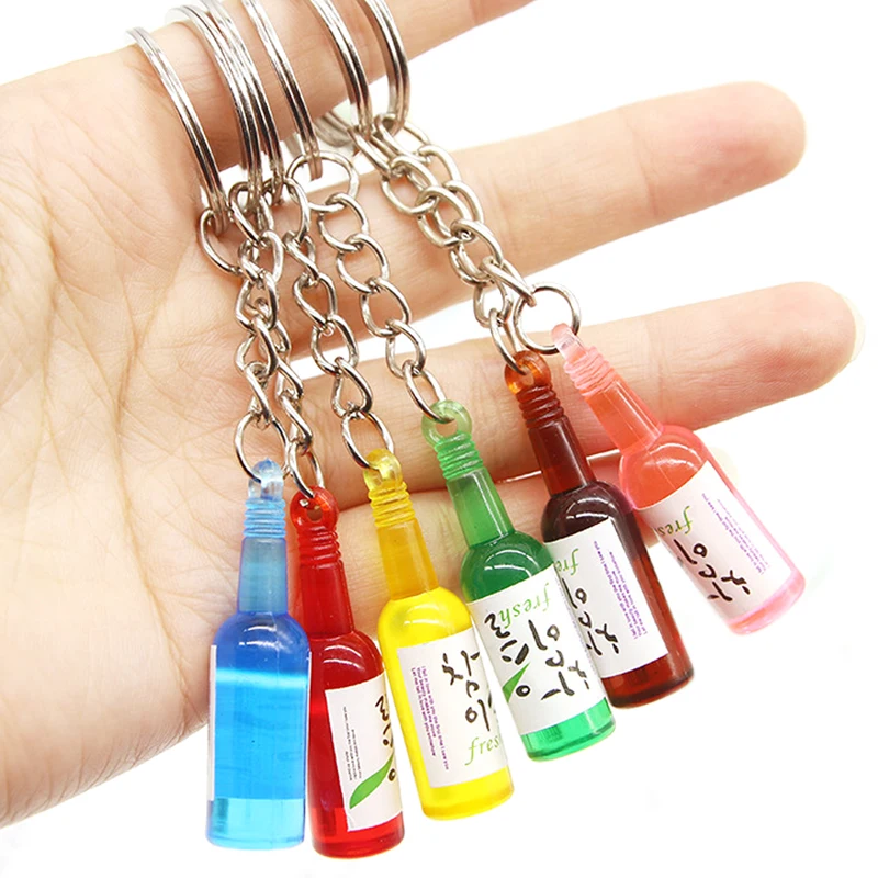 Cute Novelty Korean Style Beer Bottles Key Chain Women Cocktail Bottle Key Ring On Pants Men Jewelry Wedding Party Gifts