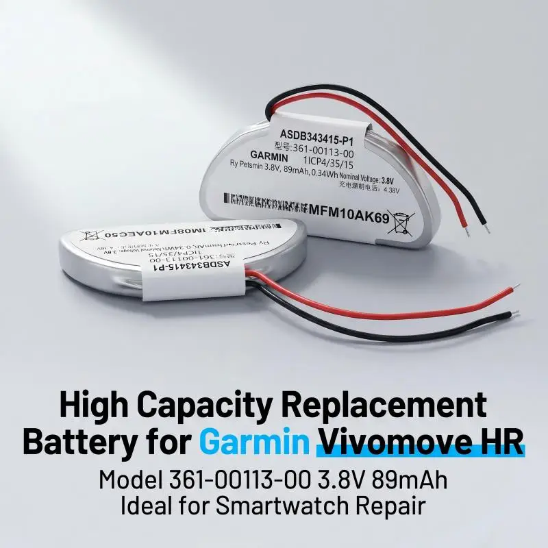 3.8V 89mAh 361-00113-00 High Capacity Replacement Battery For Garmin Vivomove HR Smartwatch Spare Repair Accessory