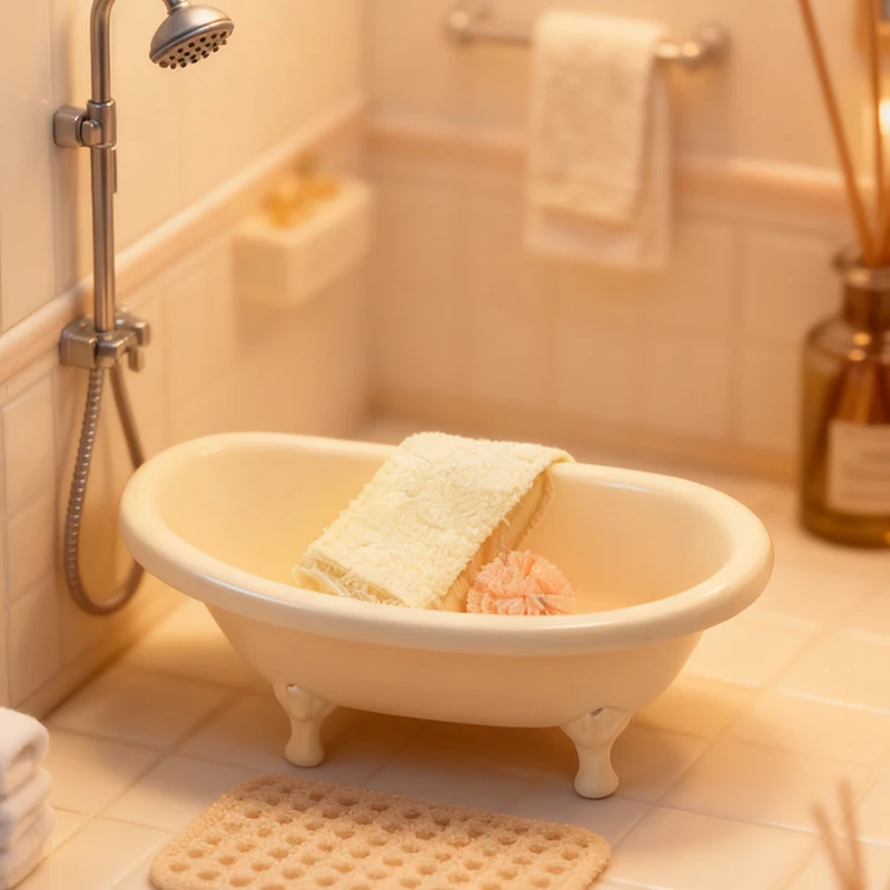 1 Miniature Cast Iron Polar Wind Simple Bathtub, Toy House - Dollhouse Bathroom Decor, BJD/OB11 Miniature Scene Prop Figurine