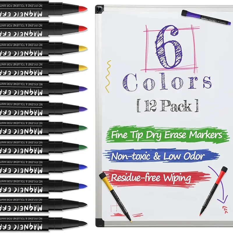 12pcs Magnetic Whiteboard Pens Markers With Eraser Markers For Home And Office Supplies Painting Brush