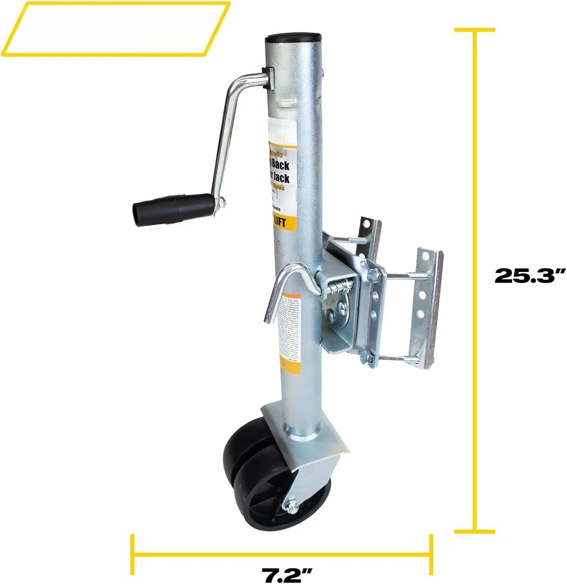 70149 مقبس مقطورة مع رفع 11-1/2 بوصة، تصميم متأرجح من الخلف، مقبض رياح جانبي وعجلات مزدوجة 6 بوصات - سعة 1500 رطل، مسمار تشغيل + تخفيضات ساخنة #1