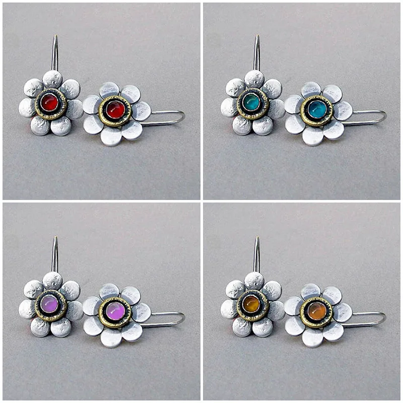 Vintage Flower Gemstone Enchanting Mom Earrings Simple Forest Style Floral Women's Accessory Euro Style