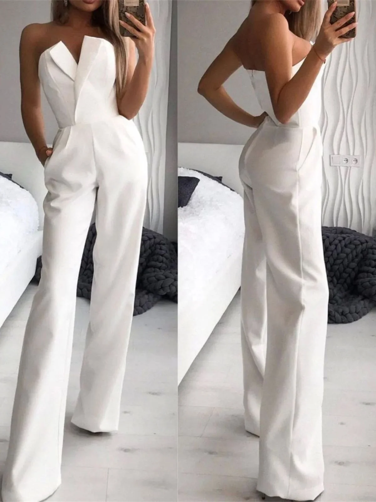 

Faionable Slim Fit Women's Jumpsuit Trendy Strapl High Waist Street Sle Long Pants Casual Pants