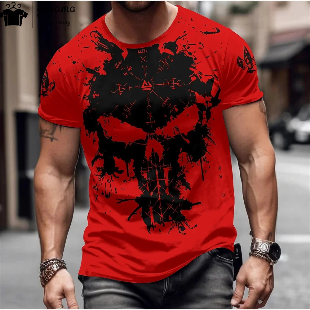 

Red Skull Print T-shirt Punk Style Men's Clothing Gothic Design Skull Graphic T shirts Men's Short Sleeve Tee Skull T-shirt Tops