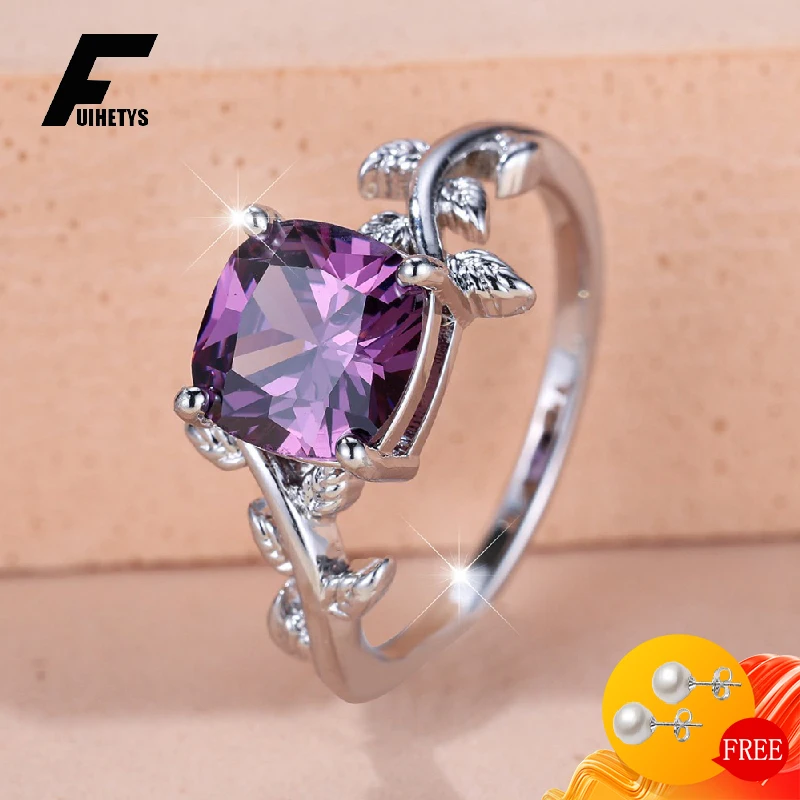 FUIHETYS Trendy 925 Silver Ring with Amethyst Jewelry Accessories for Women Wedding Engagement Party Gift Finger Rings Wholesale