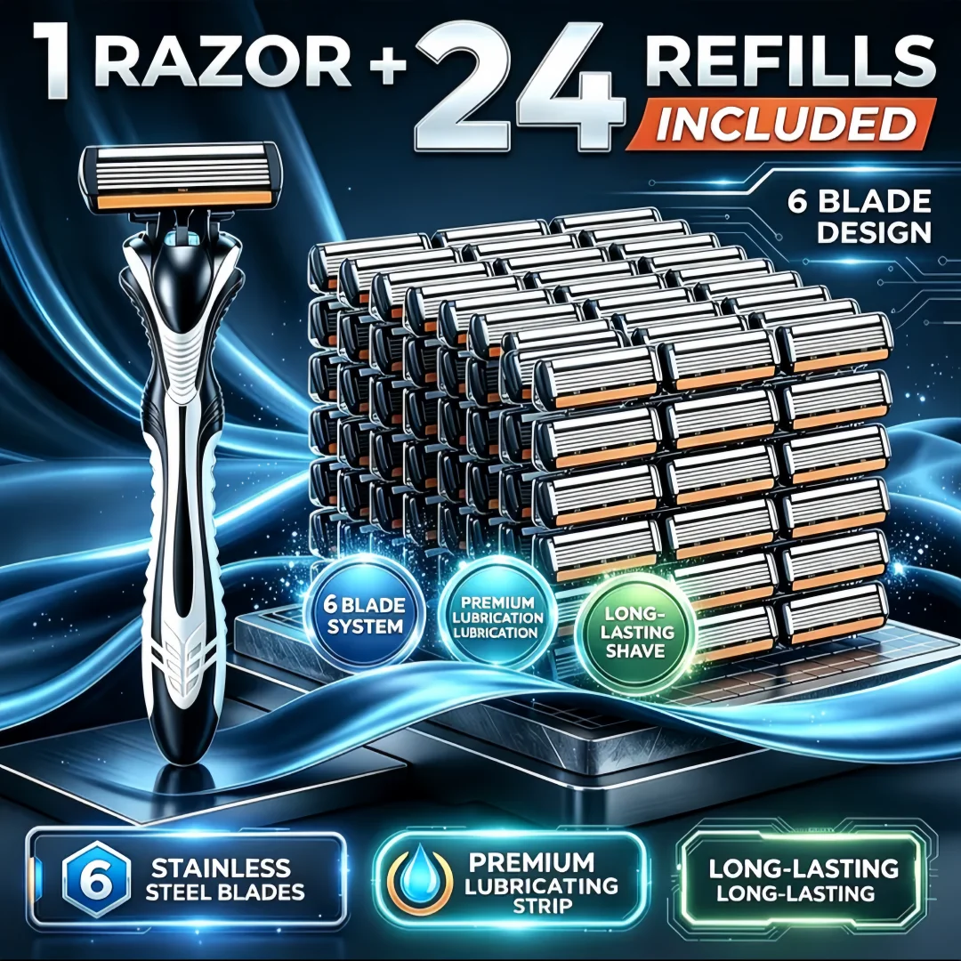 6-Layer Stainless Steel Manual Razor Set For Men Women Safety Shaving Razor With 24 Replaceable Blades Hair Removal Shaver