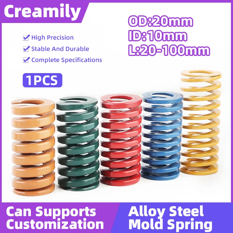 Creamily 1PCS Mould Die Spring Compression Spring Loading Die Mold Spring OD=20mm ID=10mm L=20-100mm Yellow/Blue/Red/Green/Brown