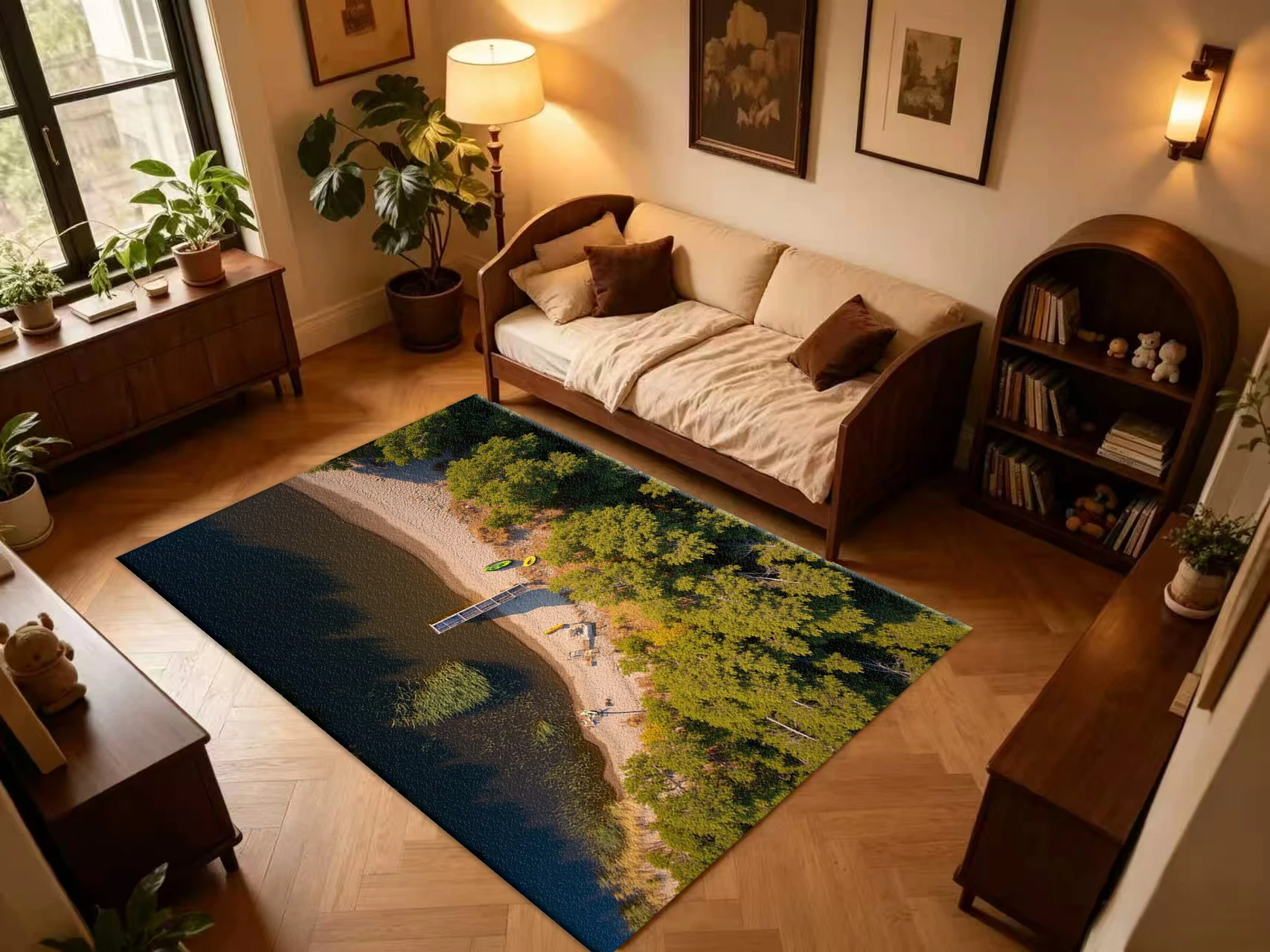 Aerial River Forest Lakeside Scenery Carpet Flooring Natural Wilderness Landscape Floor Rug Nature-Themed Household Decor