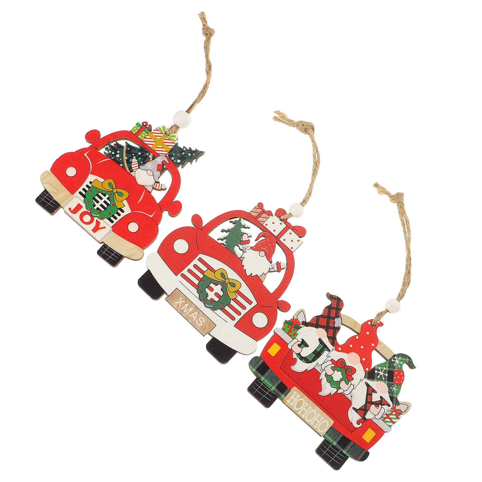 

3 Pcs Wooden Pendant Miniature Decoration for Car Red Hat Tree Hanging Ornaments Elder