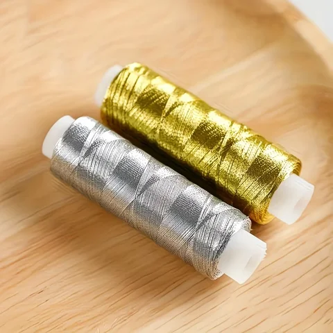 1 PC Luxury Gold,Silver Metallic Thread, Shiny Smooth Decorative Yarn for DIY Sewing, Embroidery and Patchwork Handcrafts