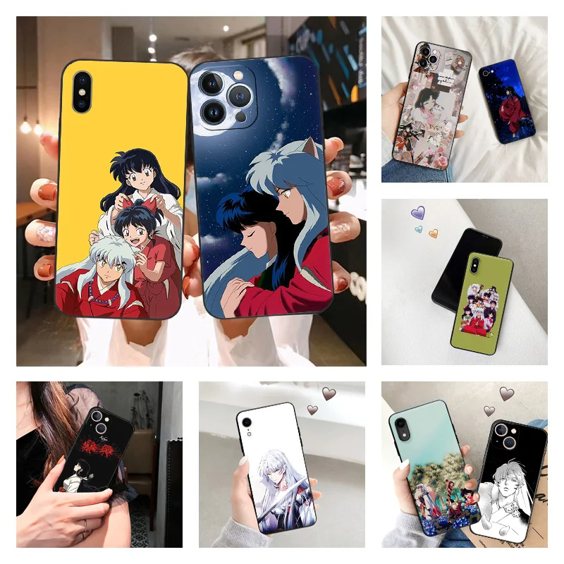 Black Matte Phone Case for iphone 16Pro 15 14 13 12 Mini 11 16 Pro Max 7 8 Plus X XS XR Inuyasha Anime Sesshomaru Soft Cover