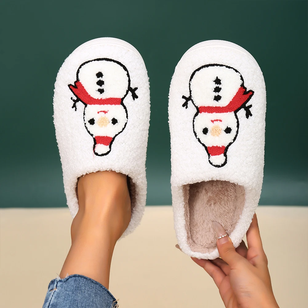 Zapatillas navideñas de muñeco de nieve, cómodas y cálidas zapatillas de casa sin cordones, zapatillas térmicas planas, zapatillas mullidas de muñeco de nieve para Otoño e Invierno