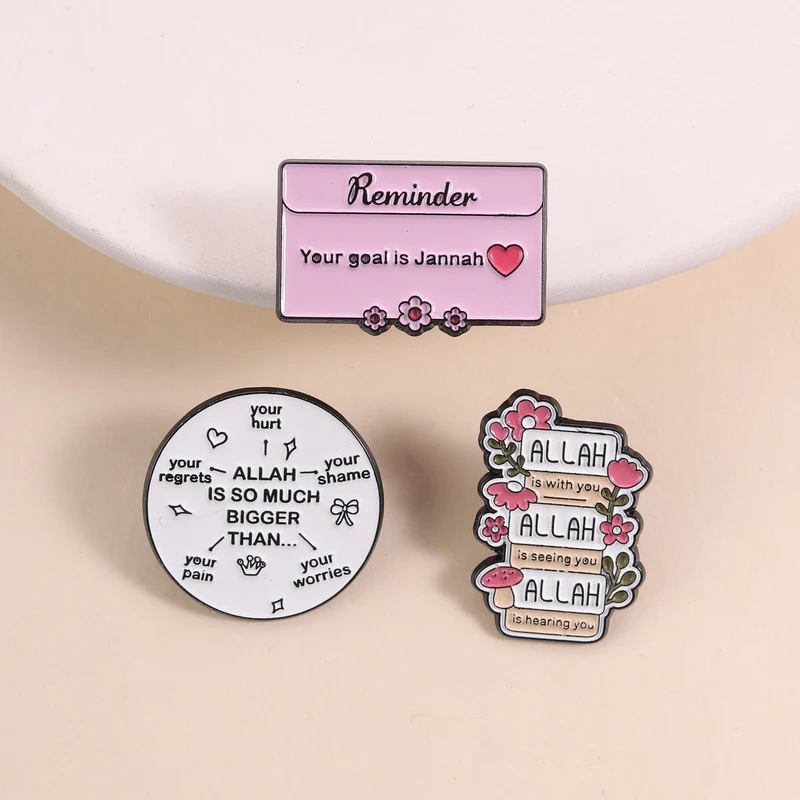 7Styles Muslim Islamic Quote Enamel Pins Meowslim Cats Brooches Lapel Badges Motivational Quran Jewelry Gift for Friends