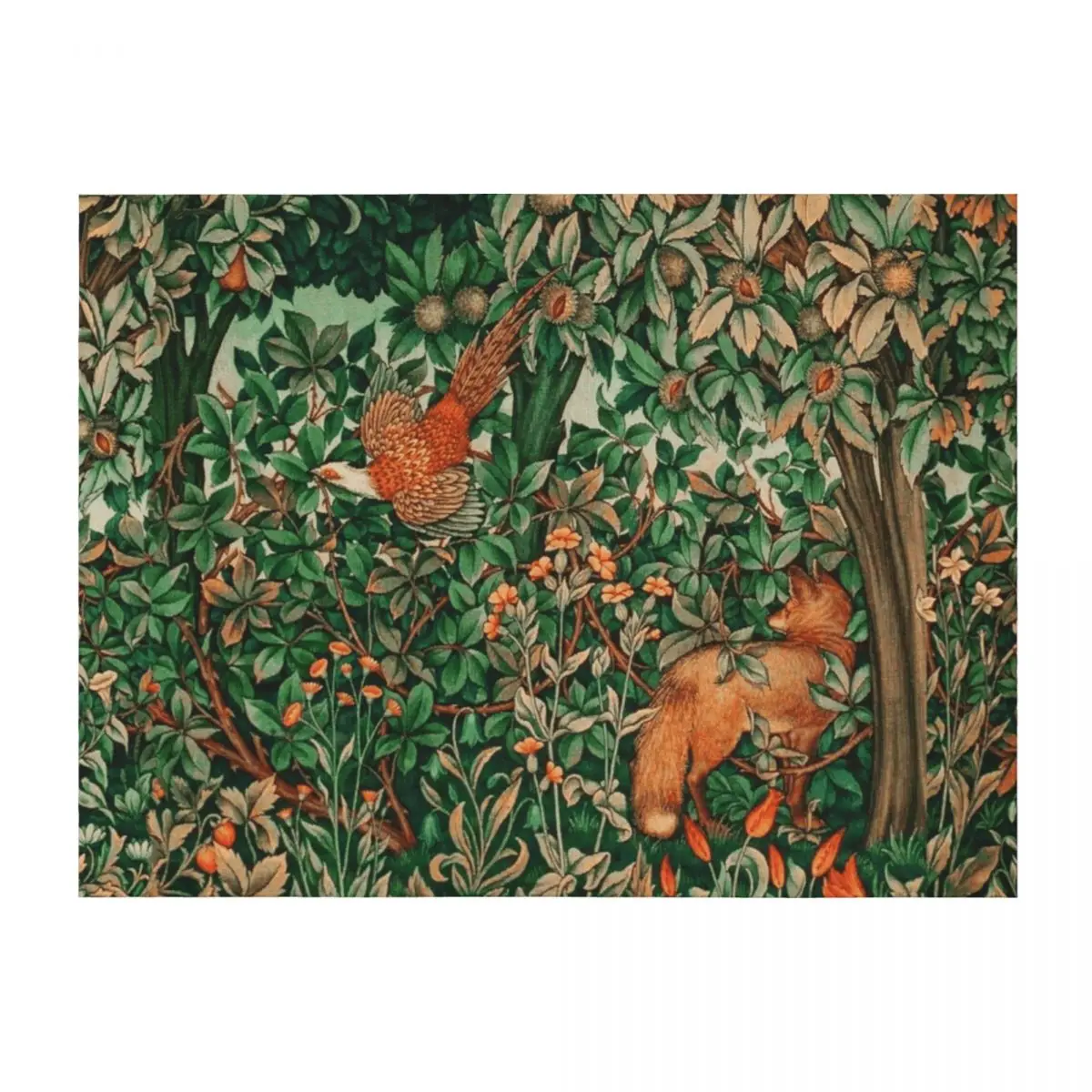 

GREENERY, FOREST ANIMALS Pheasant and Fox Red Blue Green Floral Throw Blanket for babies Sleeping Bag Luxury Brand Blankets