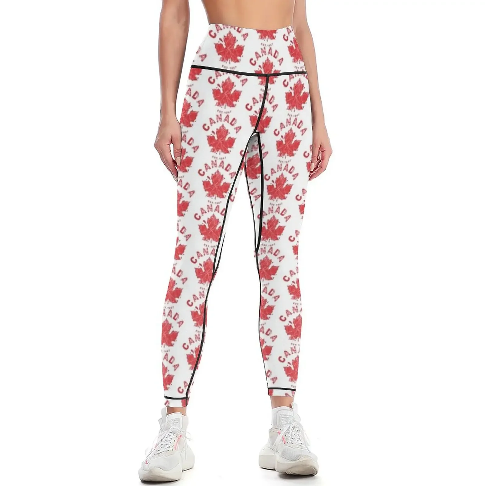 

Canada Day Est. 1867 with Canadian Flag Maple Leaf Icon - red on white Leggings Leginsy push up Womens Leggings