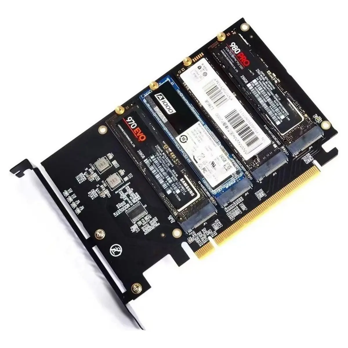 PCIe to NVMe 4-Bay M.2 M-Key SSD Adapter Card (PCIe X16) with Signal Bifurcation Support, Hard Drive Not Included, 1PC