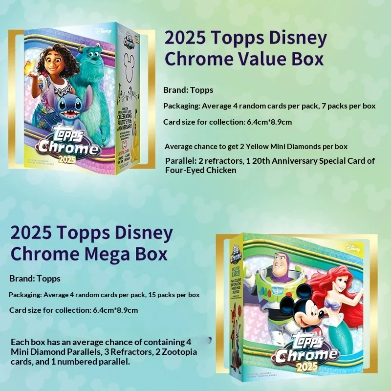 Topps Disney Chrome Collectible Cards Toy Story Stitch Monsters University Elsa Cartoon Souvenir For Disney Animation Card
