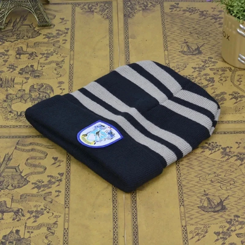 Anime Knitted Plush Hat Striped Badge Hats Harris Warm Cap Cosplay Unisex Costume Fashion Accessories Prop Party