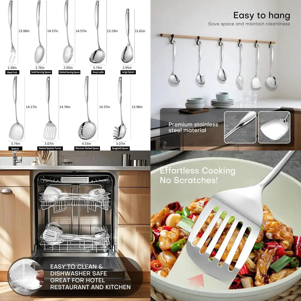 

9-Piece 304 Stainless Steel Kitchen Tool Set: Mirror Polished, Dishwasher Safe, Rust-Resistant Cooking Utensils