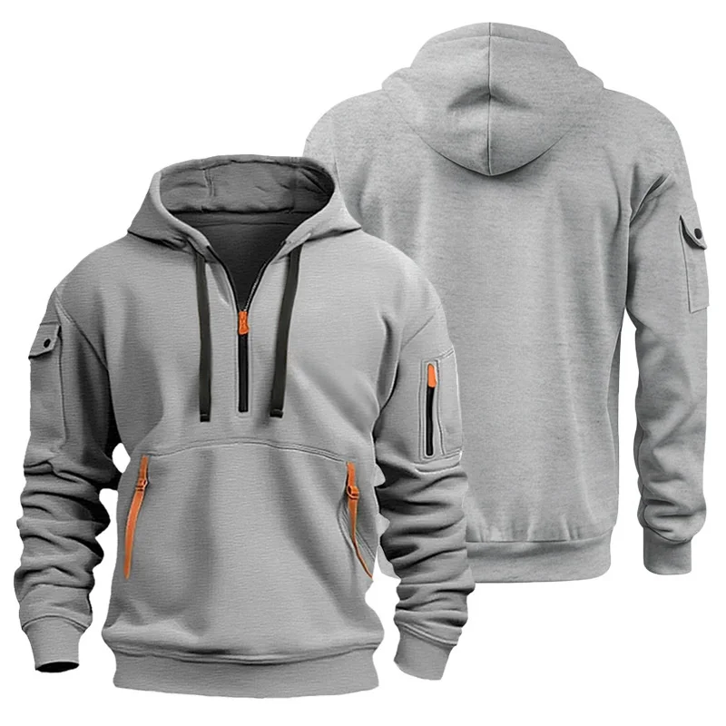 

Multi-pocket Men's Sport Shirt Casual Sport Pullover Retro Hawajiku Style Long Sleeve With Zipper Multi-Pockets Casual Loose
