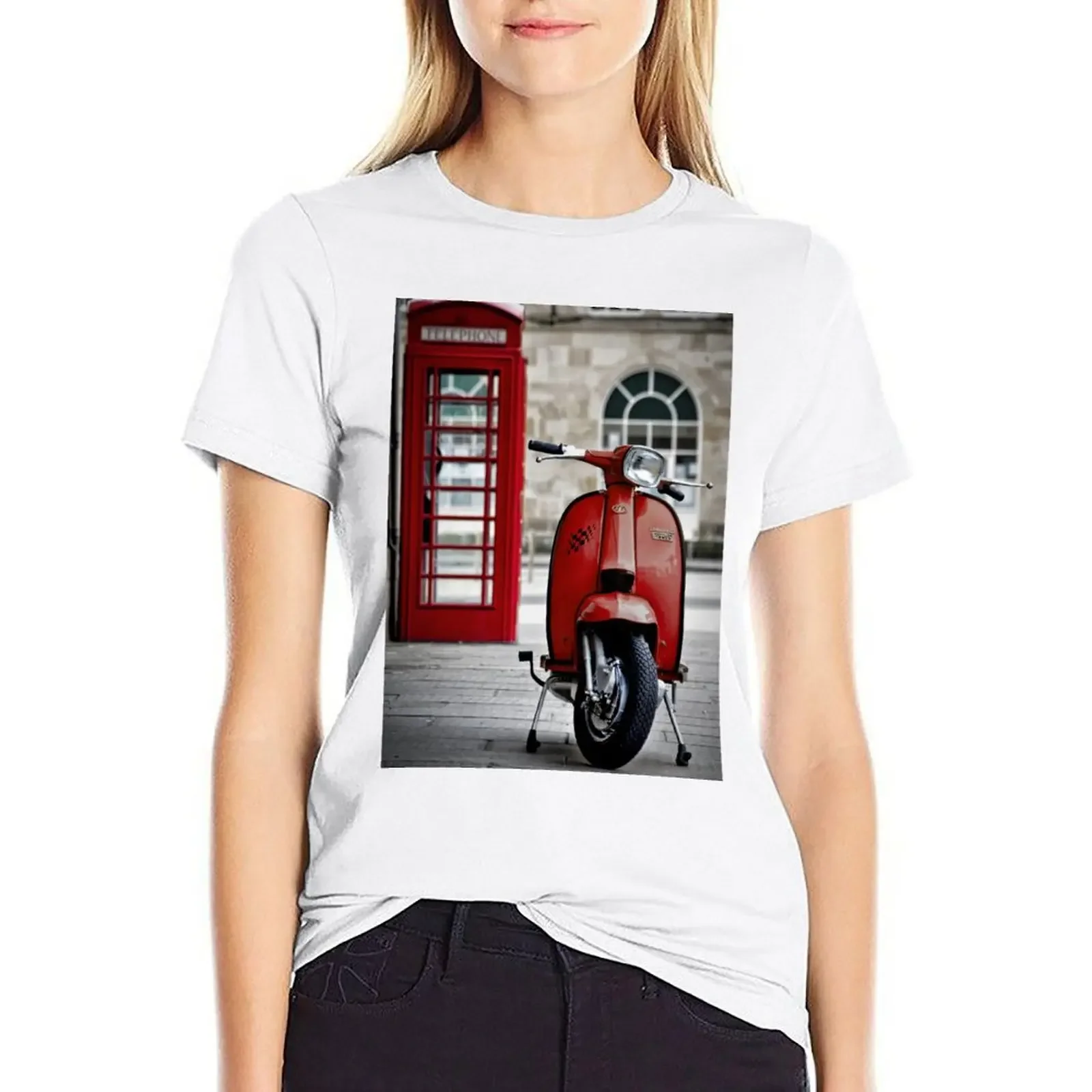 

Italian Red Lambretta GP Scooter T-shirt female tops summer clothes t shirts for Womens