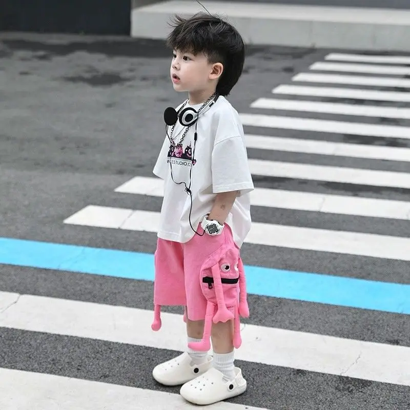 Korean Kids Clothes Boys\' Summer Female Child Clothes Children\'s Printed Cotton Short Sleeved T-shirt Shorts 2piece Sports Set