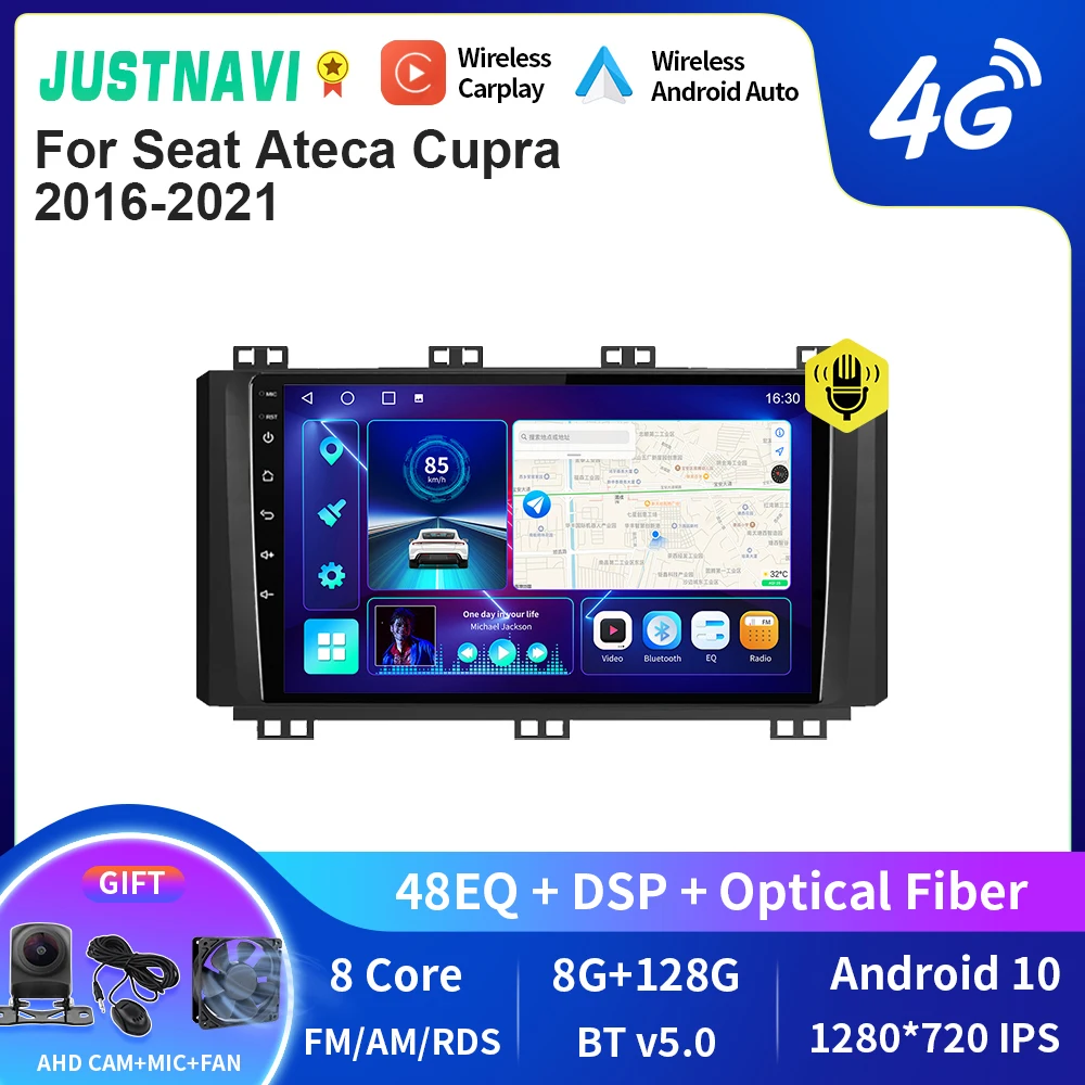 

JUSTNAVI QT10 Car Radio For Seat Ateca Cupra 2016-2021 Carplay Android Auto DSP Multimedia Video Player GPS Navigation Stereo