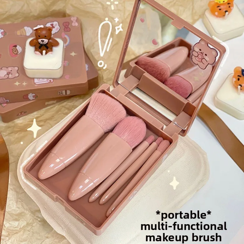 

5Pcs Portable Makeup Brush Set with Mirror-Foldable Travel Kit ，Mini Makeup Brushes Set Travel Make Up Brush Set Eyeshadow Brush