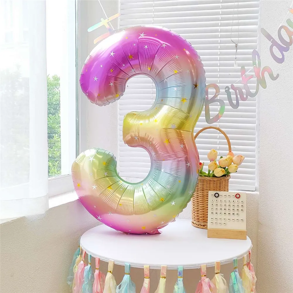 40inch 1 2 3 4 5 Large Rainbow Star Number Balloon Gradient Colorful Foil Helium Balloons Girls Birthday Party Decoration Globos