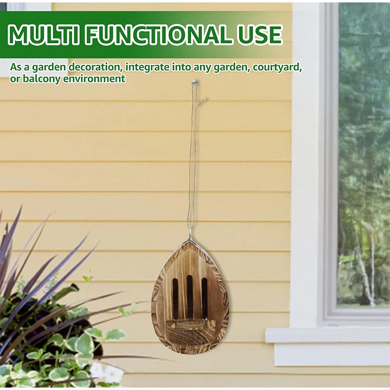 Hanging Wooden Feeder Pine Glass Hemp Rope Decor Bird Bee Butterfly Cage Eco Friendly Practical Garden Yard Wild Feeding Habitat